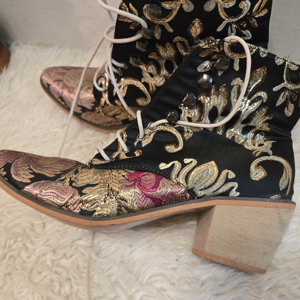 Flora Tapesrtyl Lace-Up Ankle Boots - Black and Multicolor - Picture 12 of 12